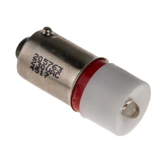 RS PRO Red Indicator Lamp Single Chip 230V AC BA9 Base 10mm Diameter 205-763