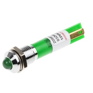 RS PRO Green Panel Mount Indicator 12V AC 20mA Solder Tab Termination, Prominent Bezel 205-814
