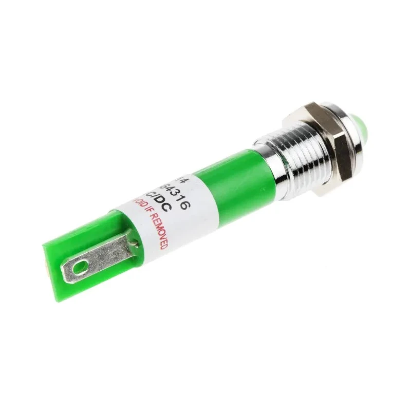 RS PRO Green Panel Mount Indicator 12V AC 20mA Solder Tab Termination, Prominent Bezel 205-814
