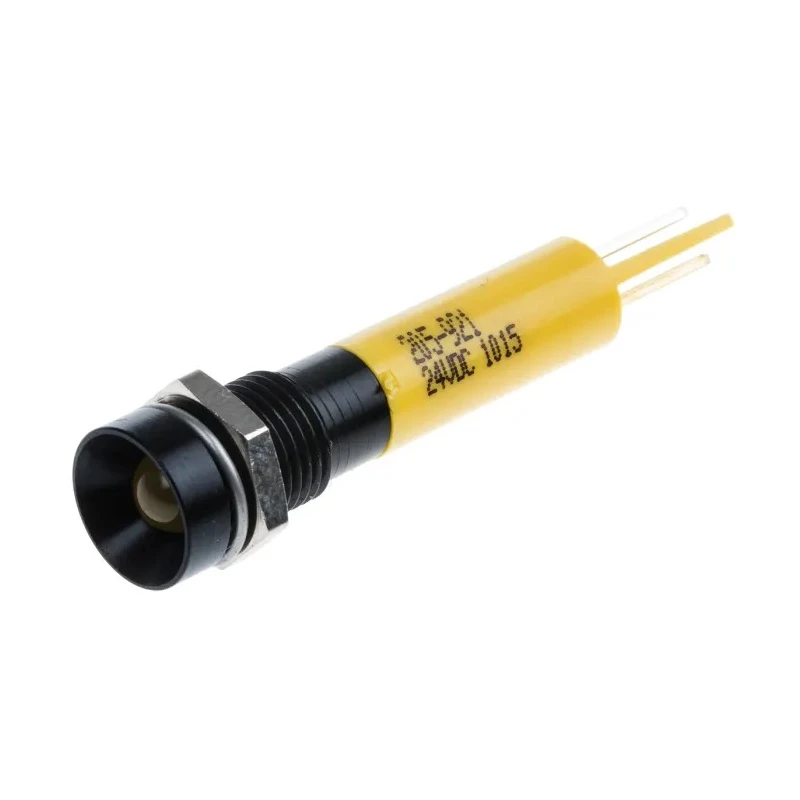 RS PRO Yellow Panel Mount Indicator 24V DC 20mA Solder Tab Termination Recessed Bezel 205-921