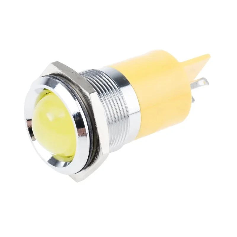 RS PRO Yellow Panel Mount Indicator 12V DC 20mA Solder Tab Termination Prominent Bezel 205-892