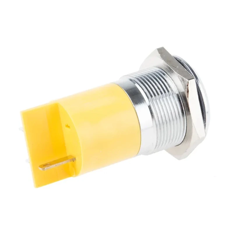 RS PRO Yellow Panel Mount Indicator 12V DC 20mA Solder Tab Termination Prominent Bezel 205-892