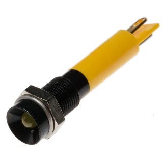 RS PRO Yellow Panel Mount Indicator 12V dc 20mA Solder Tab Termination Recessed Bezel 206-306