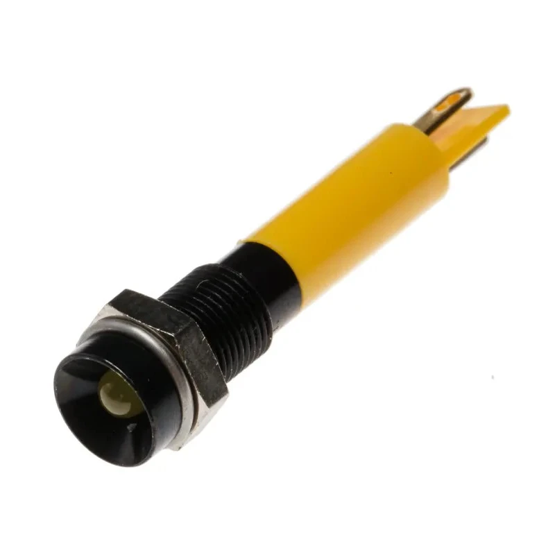 RS PRO Yellow Panel Mount Indicator 12V dc 20mA Solder Tab Termination Recessed Bezel 206-306