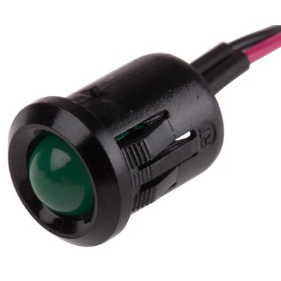 RS PRO Green Panel Mount Indicator 2V DC 20mA Lead Wire Termination Prominent Bezel 206-514