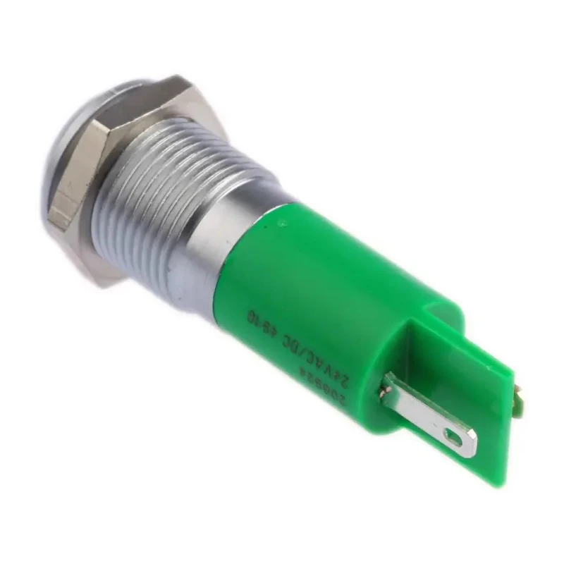 RS PRO Green Panel Mount Indicator 24 V AC/DC, 20mA, Solder Tab Termination, IP67, Prominent Bezel 206-924