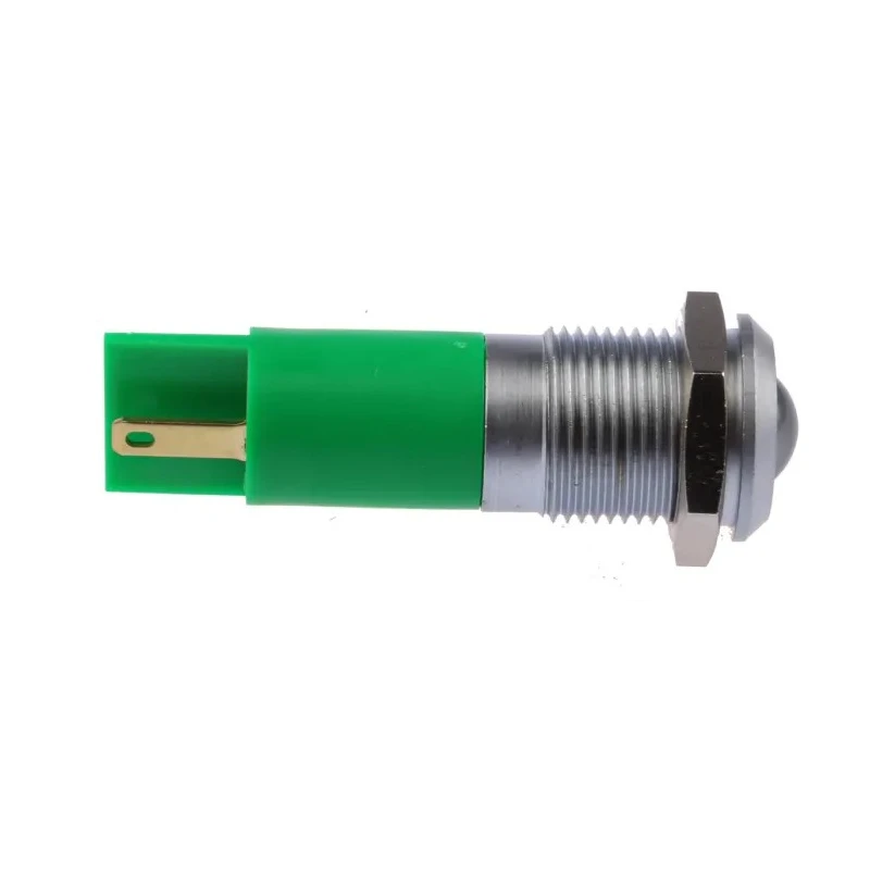 RS PRO Green Panel Mount Indicator 24 V AC/DC, 20mA, Solder Tab Termination, IP67, Prominent Bezel 206-924