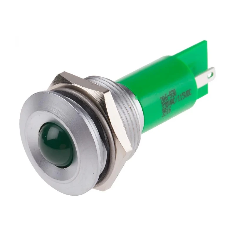 RS PRO Green Panel Mount Indicator 230 V AC, 115 V DC, 3mA, Prominent Bezel 206-930