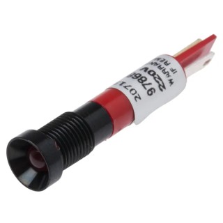 RS PRO Red Panel Mount Indicator 230V AC 3mA Recessed Black Bezel 41mm Length 207-135