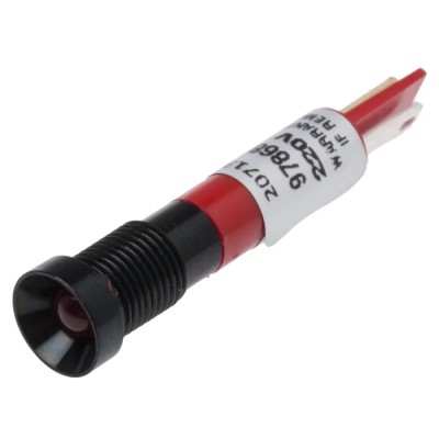 RS PRO Red Panel Mount Indicator 230V AC 3mA Recessed Black Bezel 41mm Length 207-135