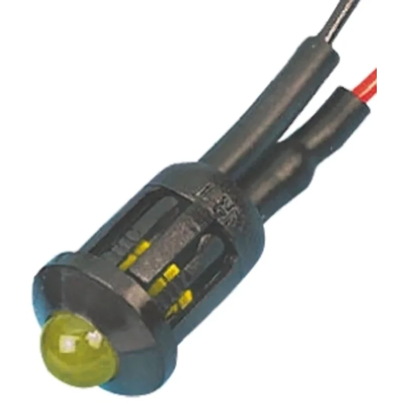 RS PRO Yellow Panel Mount Indicator 6V dc 16mA Lead Wire Termination Prominent Bezel 207-270