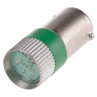 RS PRO Green Indicator Lamp Multichip BA9 Base 12 V AC/DC 10 mm Diameter 28 mm Length 206-716