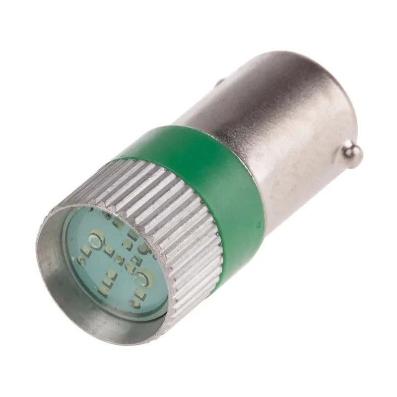 RS PRO Green Indicator Lamp Multichip BA9 Base 12 V AC/DC 10 mm Diameter 28 mm Length 206-716