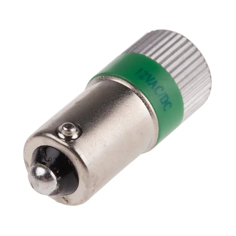 RS PRO Green Indicator Lamp Multichip BA9 Base 12 V AC/DC 10 mm Diameter 28 mm Length 206-716