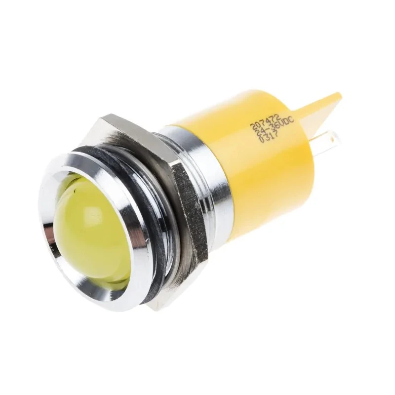 RS PRO Yellow Panel Mount Indicator 24, 36V DC 10mA Silver Bezel Prominent 207-472