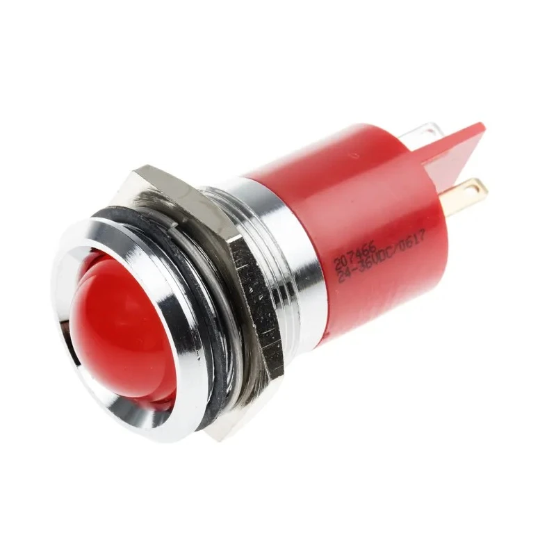 RS PRO Red Panel Mount Indicator with Prominent Silver Bezel, 24V DC / 36V DC, 10mA, 61mm Length 207-466