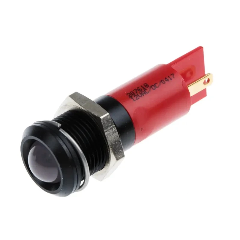 RS PRO Red Panel Mount Indicator 12V 20mA Solder Tab Termination IP67 Prominent Bezel 207-618