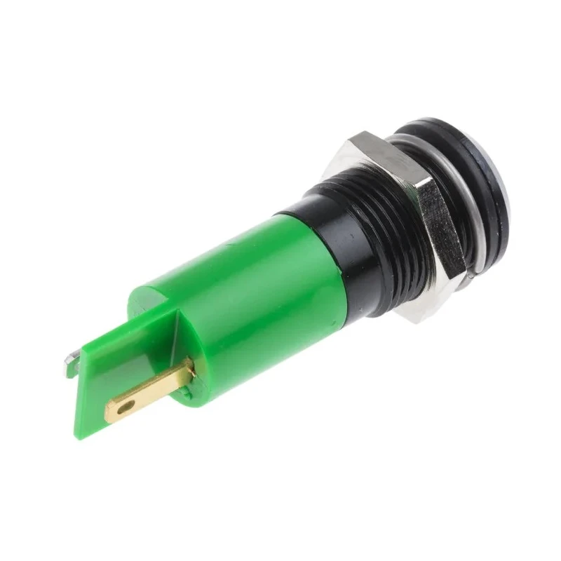 RS PRO Green Panel Mount Indicator 12V 20mA Solder Tab Termination IP67 Prominent Bezel 207-624