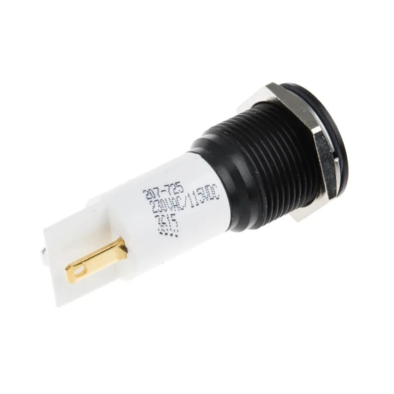 RS PRO White Panel Mount Indicator 230 V AC, 115 V AC, 3 mA, Solder Tab Termination, IP67, Prominent Bezel 207-725