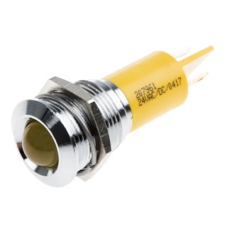RS PRO Yellow Panel Mount Indicator 24 V AC/DC 20mA Solder Tab Termination Prominent Bezel 207-961