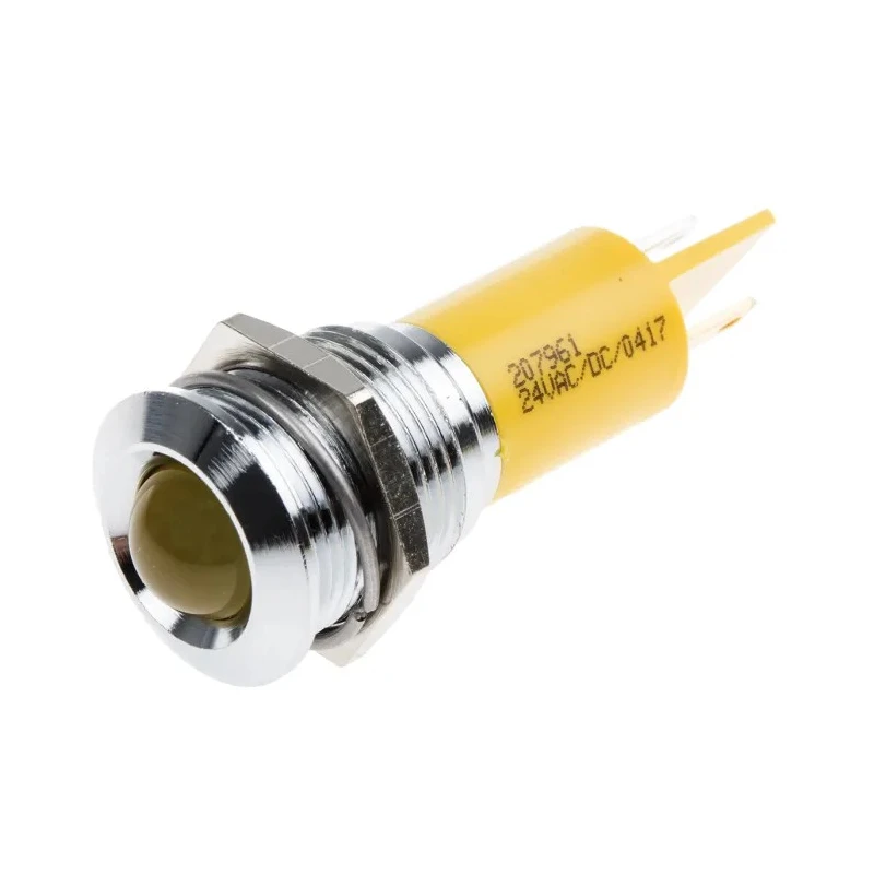 RS PRO Yellow Panel Mount Indicator 24 V AC/DC 20mA Solder Tab Termination Prominent Bezel 207-961