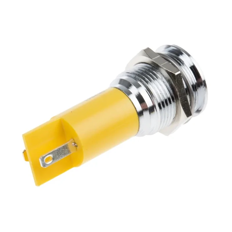 RS PRO Yellow Panel Mount Indicator 24 V AC/DC 20mA Solder Tab Termination Prominent Bezel 207-961