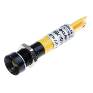 RS PRO Yellow Panel Mount Indicator 12V DC 20mA Solder Tab Termination Recessed Bezel 207-854
