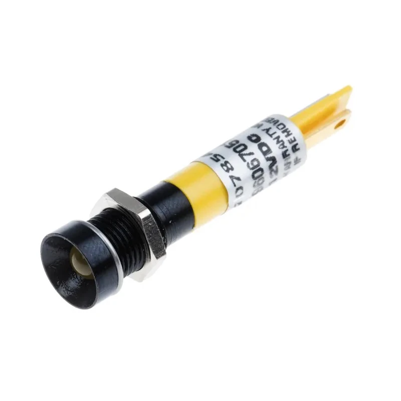 RS PRO Yellow Panel Mount Indicator 12V DC 20mA Solder Tab Termination Recessed Bezel 207-854