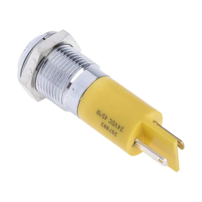 RS PRO Yellow Panel Mount Indicator 24V dc 20mA Solder Tab Termination Prominent Bezel 207-882