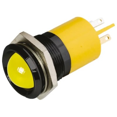 RS PRO Yellow Panel Mount Indicator 110V AC 6mA Solder Tab Termination IP67 Prominent Bezel 208-037