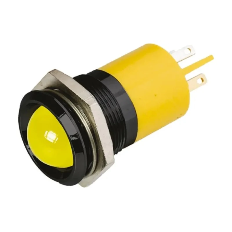RS PRO Yellow Panel Mount Indicator 110V AC 6mA Solder Tab Termination IP67 Prominent Bezel 208-037