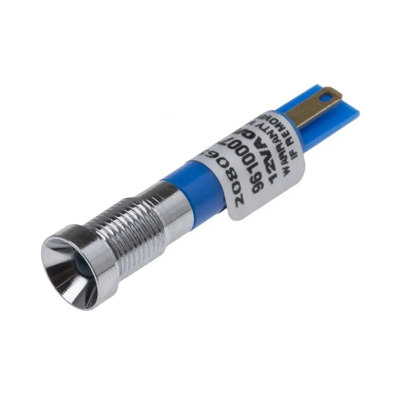 RS PRO Blue Panel Mount Indicator, 12V DC, 20mA, Solder Tab Termination, IP67 Recessed Silver Bezel 208-065