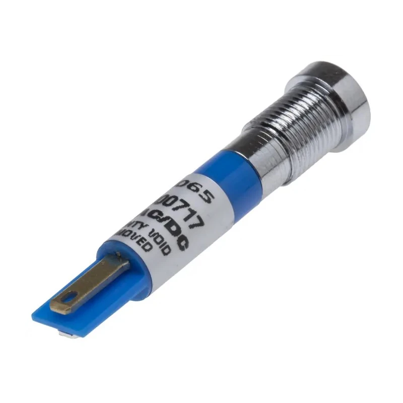 RS PRO Blue Panel Mount Indicator, 12V DC, 20mA, Solder Tab Termination, IP67 Recessed Silver Bezel 208-065