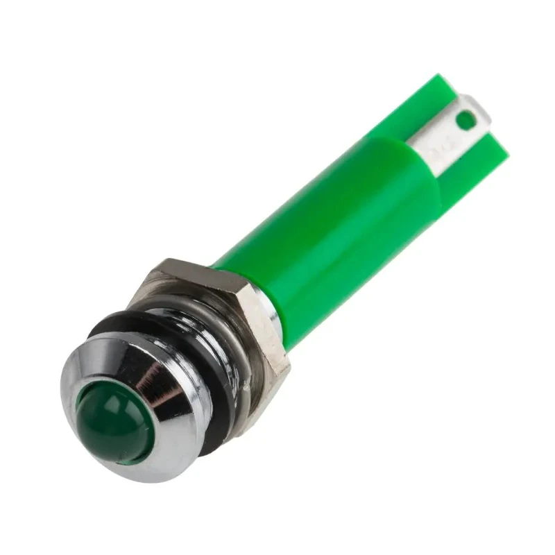 RS PRO Green Panel Mount Indicator 12V DC 17mA Solder Tab Termination IP67 Prominent Bezel 208-087