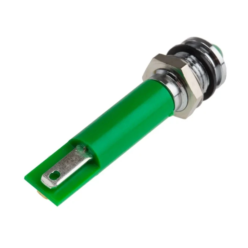 RS PRO Green Panel Mount Indicator 12V DC 17mA Solder Tab Termination IP67 Prominent Bezel 208-087