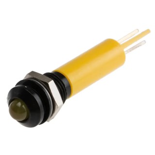 RS PRO Yellow Panel Mount Indicator 24V DC 17mA Solder Tab Termination IP67 Prominent Bezel 208-116