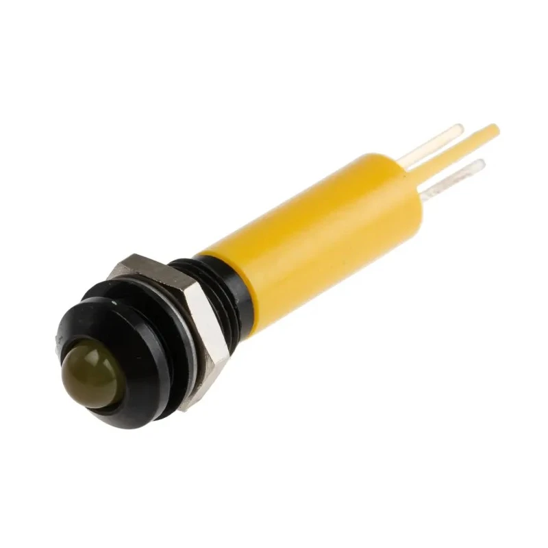 RS PRO Yellow Panel Mount Indicator 24V DC 17mA Solder Tab Termination IP67 Prominent Bezel 208-116