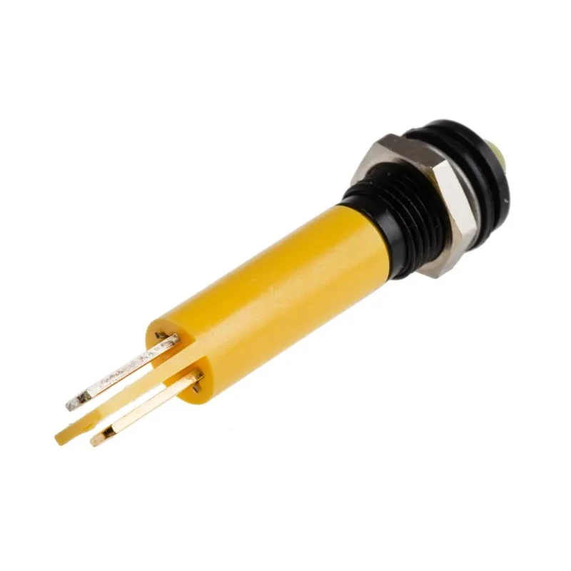 RS PRO Yellow Panel Mount Indicator 24V DC 17mA Solder Tab Termination IP67 Prominent Bezel 208-116