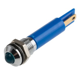RS PRO Blue Panel Mount Indicator, 12V, 17mA, Solder Tab Termination, IP67, Prominent Bezel, Model 208-093