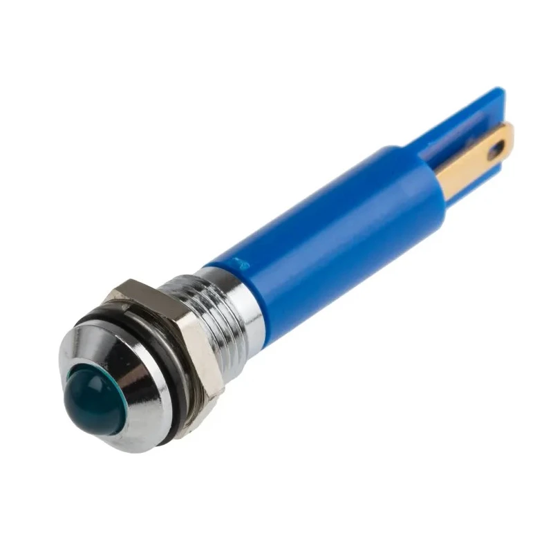 RS PRO Blue Panel Mount Indicator, 12V, 17mA, Solder Tab Termination, IP67, Prominent Bezel, Model 208-093