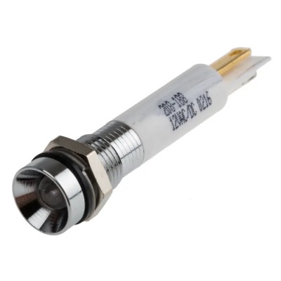 RS PRO White Panel Mount Indicator 12V dc 20mA Solder Tab Termination IP67 Recessed Bezel Silver 208-188