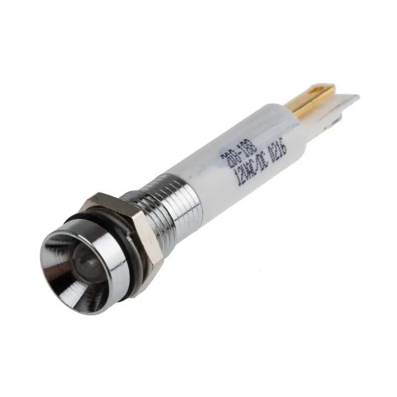 RS PRO White Panel Mount Indicator 12V dc 20mA Solder Tab Termination IP67 Recessed Bezel Silver 208-188