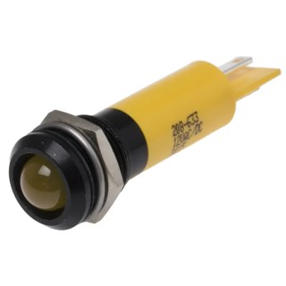 RS PRO Yellow Panel Mount Indicator, 12 V AC/DC, 20mA Current, Solder Tab Termination, IP67 Rated, Prominent Bezel 208-633