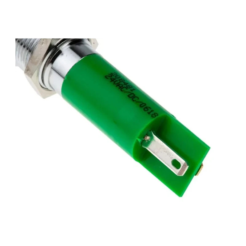 RS PRO Green Panel Mount Indicator 24 V AC/DC 20mA Solder Tab Termination IP67 Prominent Bezel 208-481
