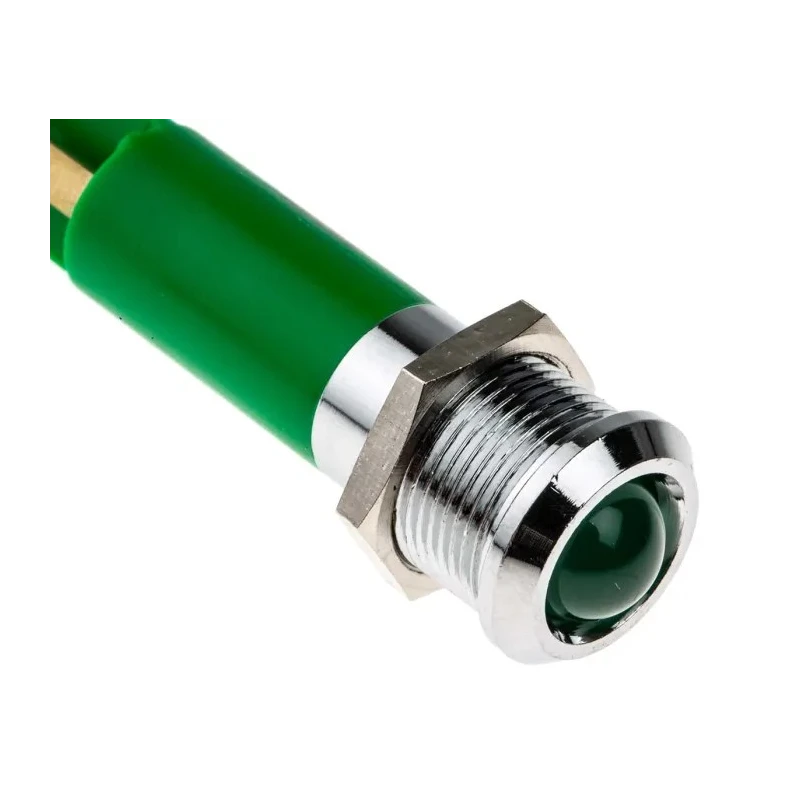 RS PRO Green Panel Mount Indicator 24 V AC/DC 20mA Solder Tab Termination IP67 Prominent Bezel 208-481