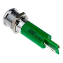 RS PRO Green Panel Mount Indicator 24 V AC/DC 20mA Solder Tab Termination IP67 Prominent Bezel 208-481