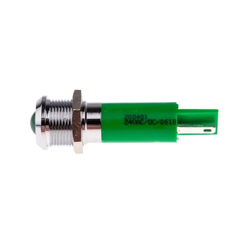 RS PRO Green Panel Mount Indicator 24 V AC/DC 20mA Solder Tab Termination IP67 Prominent Bezel 208-481