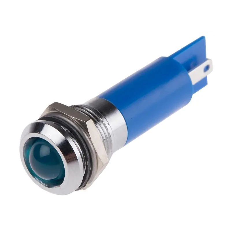 RS PRO Blue Panel Mount Indicator, 12 V AC/DC, 20mA, Solder Tab Termination, IP67, Prominent Bezel 208-734