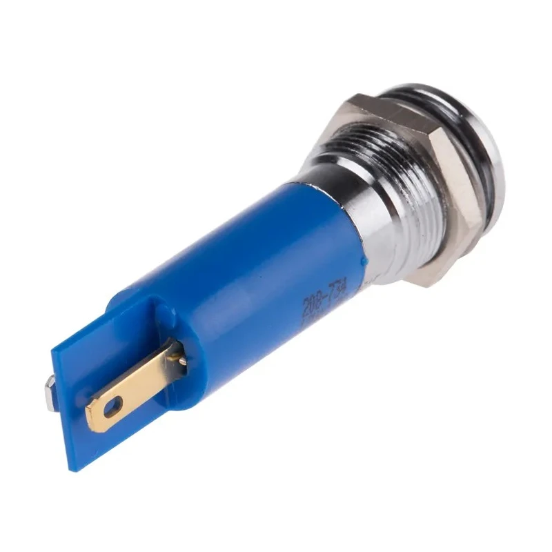 RS PRO Blue Panel Mount Indicator, 12 V AC/DC, 20mA, Solder Tab Termination, IP67, Prominent Bezel 208-734