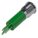 RS PRO Green Panel Mount Indicator, 12 V AC/DC, 20mA, Solder Tab Termination, IP67, Prominent Bezel, Silver Bezel 208-728